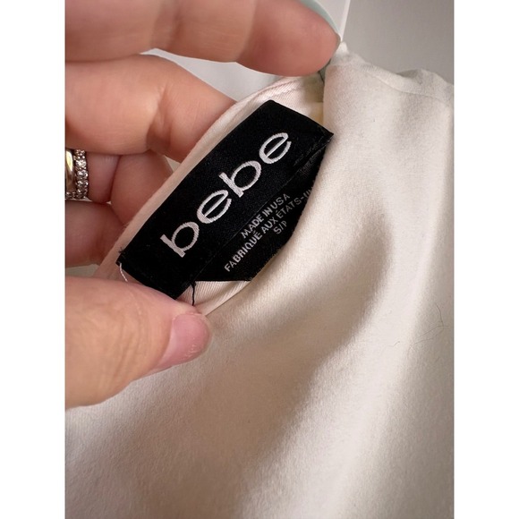 Bebe Dress Ivory Sleeveless Mini Black Lace Cutout Cocktail‎ Party Women's - Picture 4 of 5